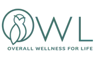 OWL Fitness Studio logo: an owl inside a circle beside the letters OWL, above the words Overall Wellness for Life